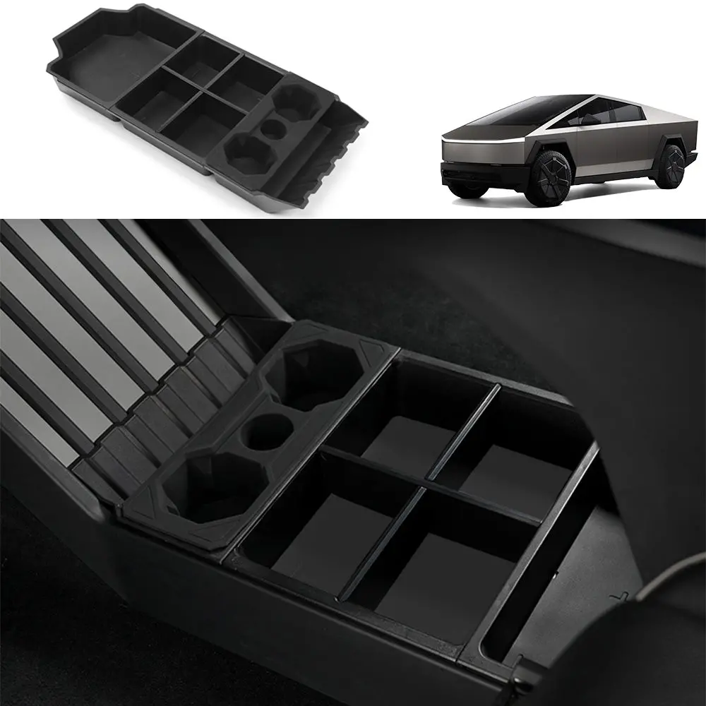 Split Lower Center Console Storage Tray With Cup Holder For Cybertruck 1