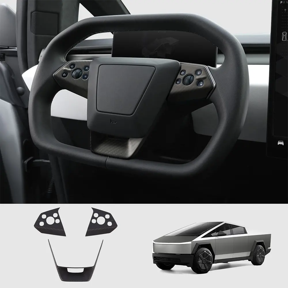 [Real Carbon Fiber] Steering Wheel Panel Covers For Tesla Cybertruck (Set Of 3) 2