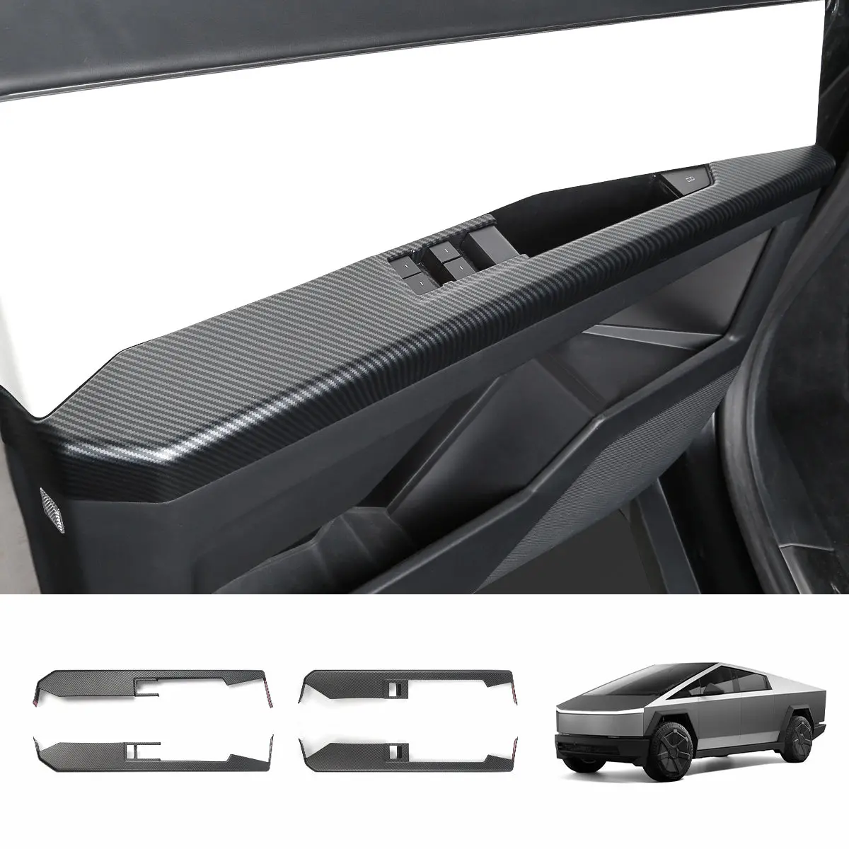 Front & Rear Door Armrest Overlays Covers (Carbon Fiber Pattern Abs) For Cybertruck (4 Pcs) 1