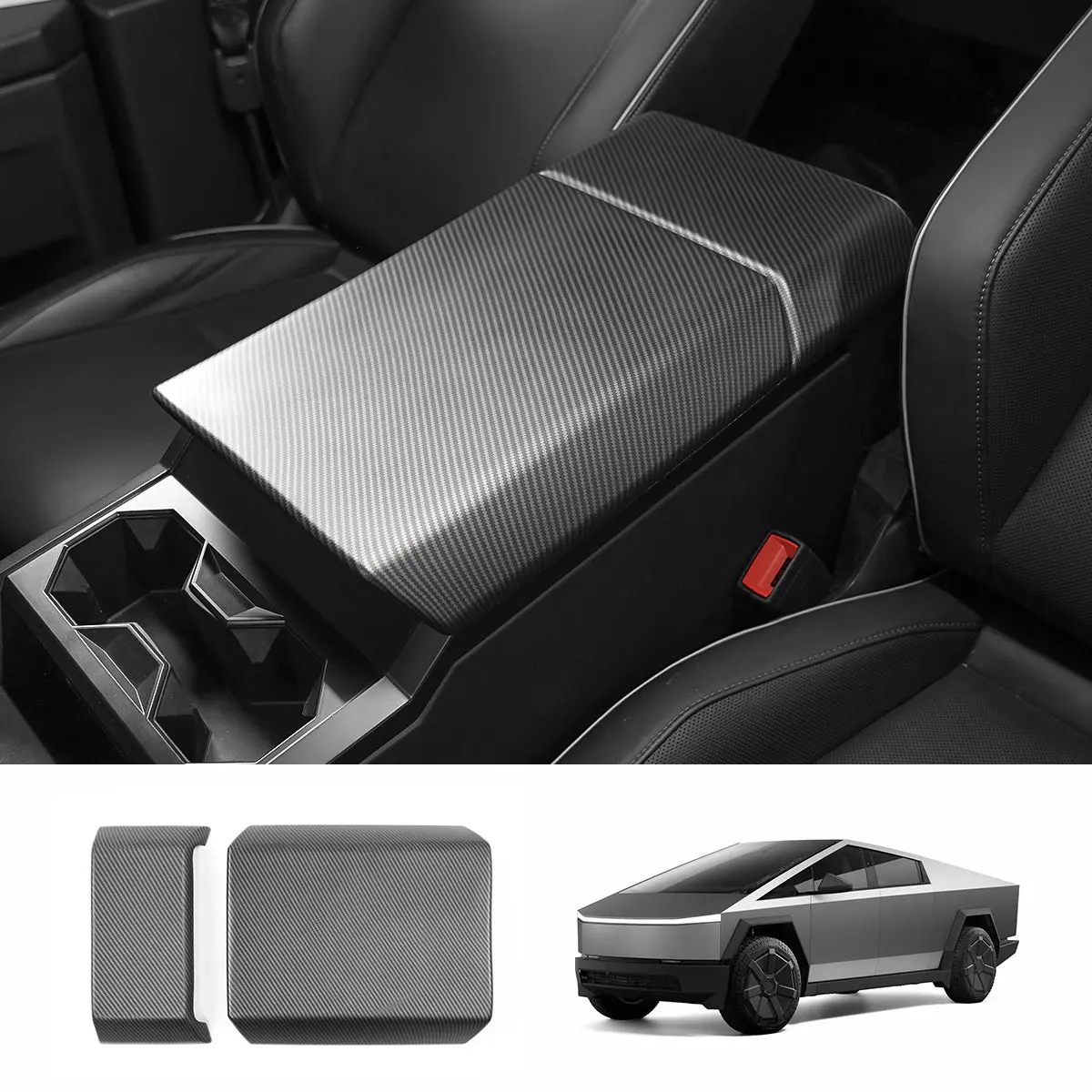 Center Control Armrest Covers (Carbon Fiber Pattern Abs) For Cybertruck (2 Pcs) 1