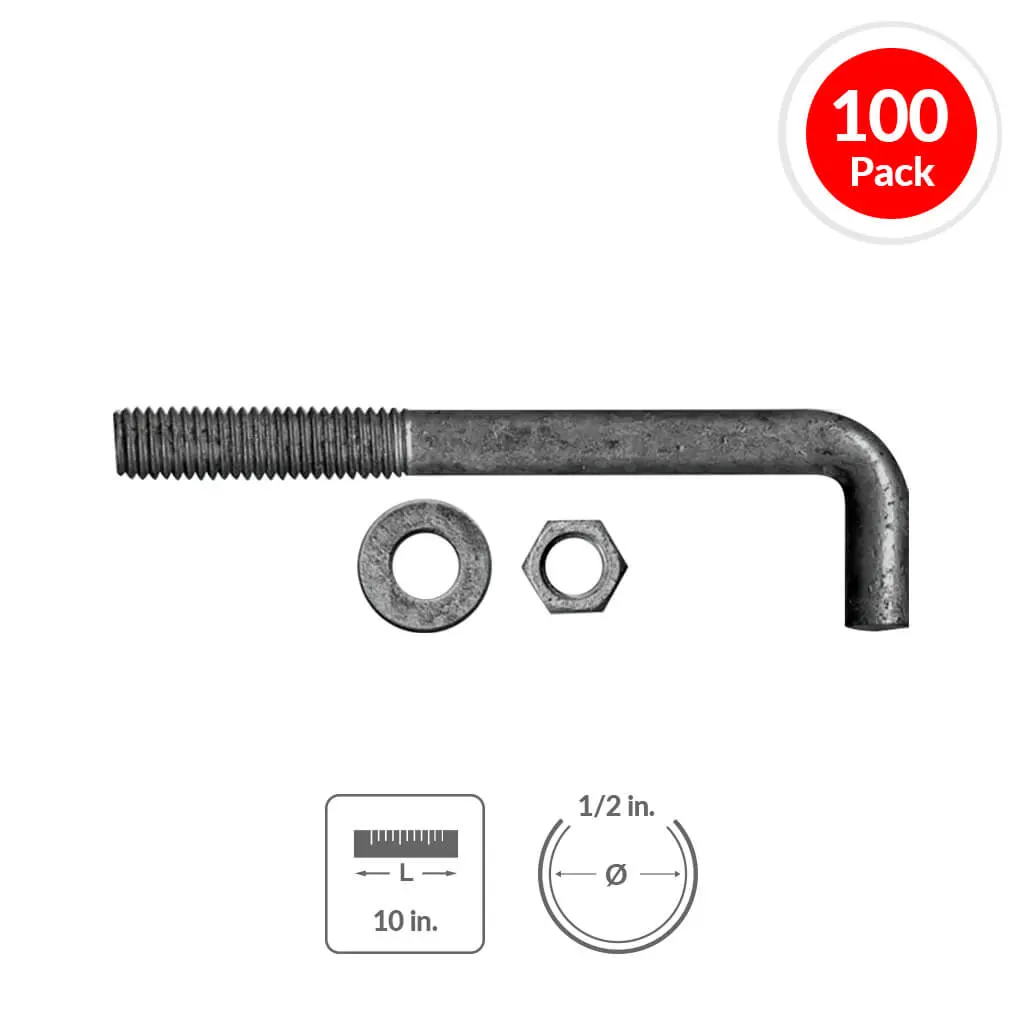 Duradrive 1/2 In. X 10 In. L-Anchor Bolts With Nuts And Washers (100-Pack) 1