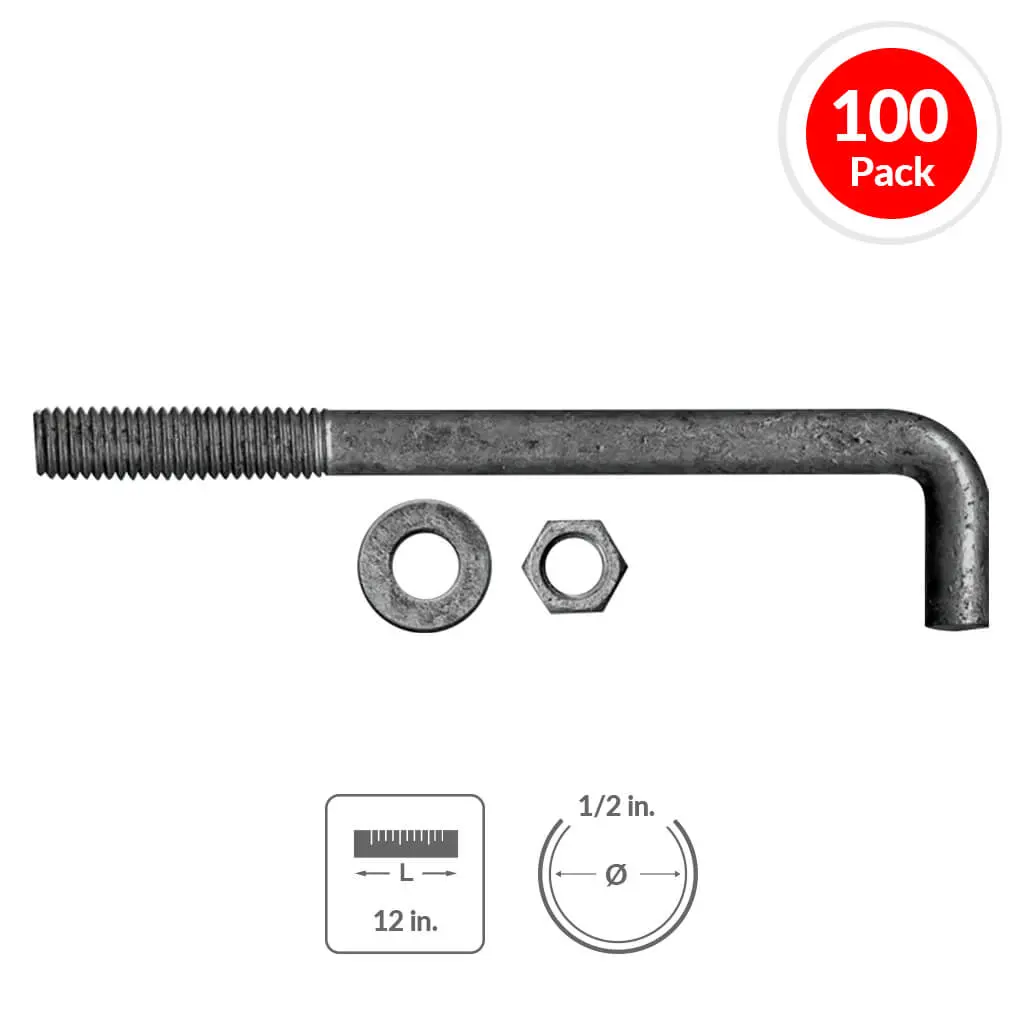 Duradrive 1/2 In. X 12 In. L-Anchor Bolts With Nuts And Washers (100-Pack) 1