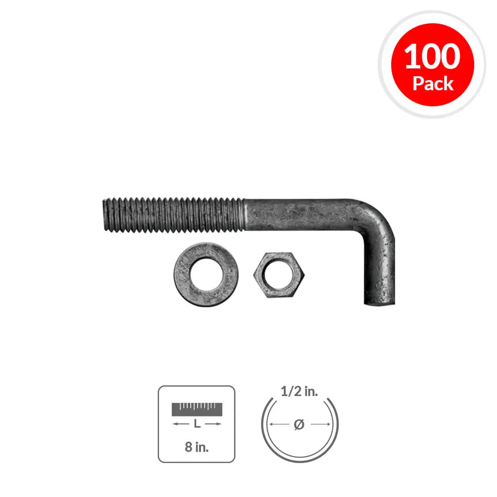 Duradrive 1/2 In. X 8 In. L-Anchor Bolts With Nuts And Washers (100-Pack) 1
