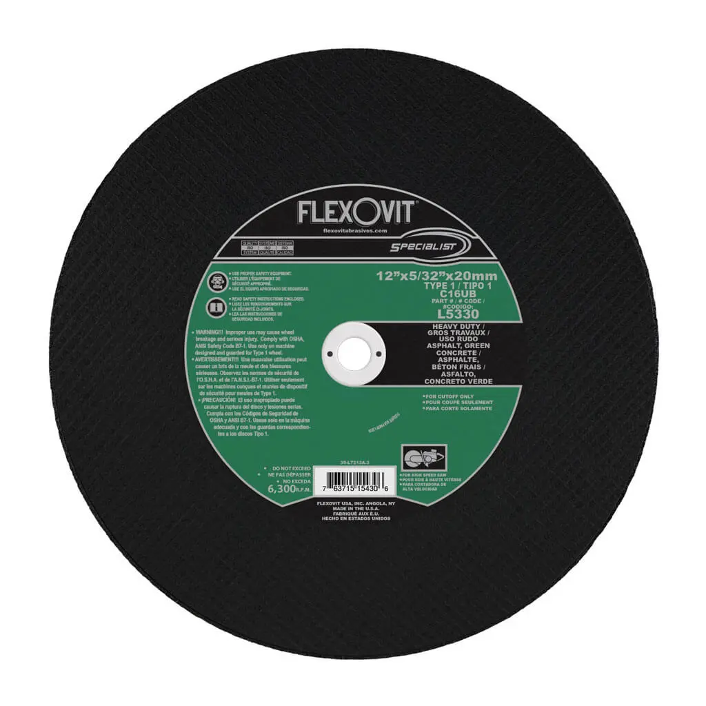 Flexovit L5330 Abrasive 12 In. X 5/32 In. X 20Mm Asphalt Cutting Cut-Off Blade 1