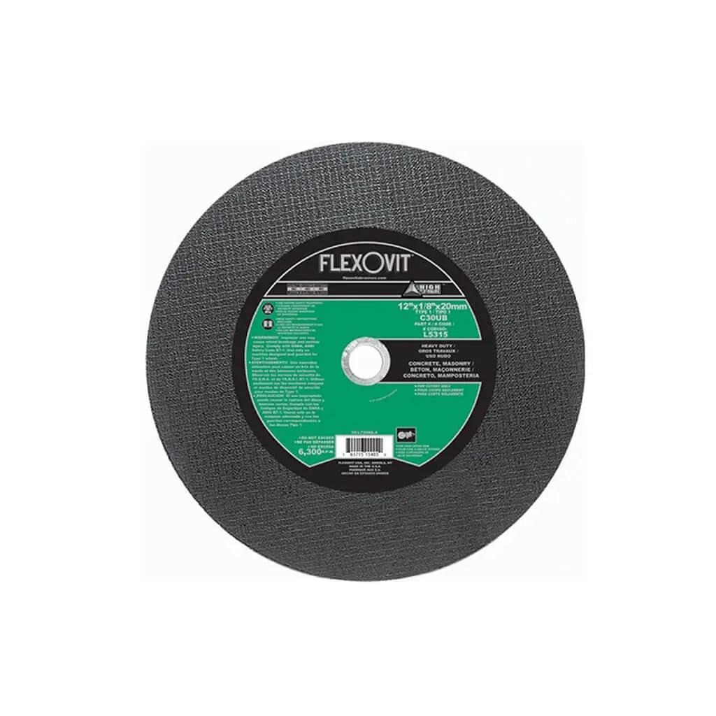 Flexovit L5315 12 In. X 1/8 In. X 20 Mm Type-1 Abrasive Masonry Concrete Cutting Cut-Off Blade 1