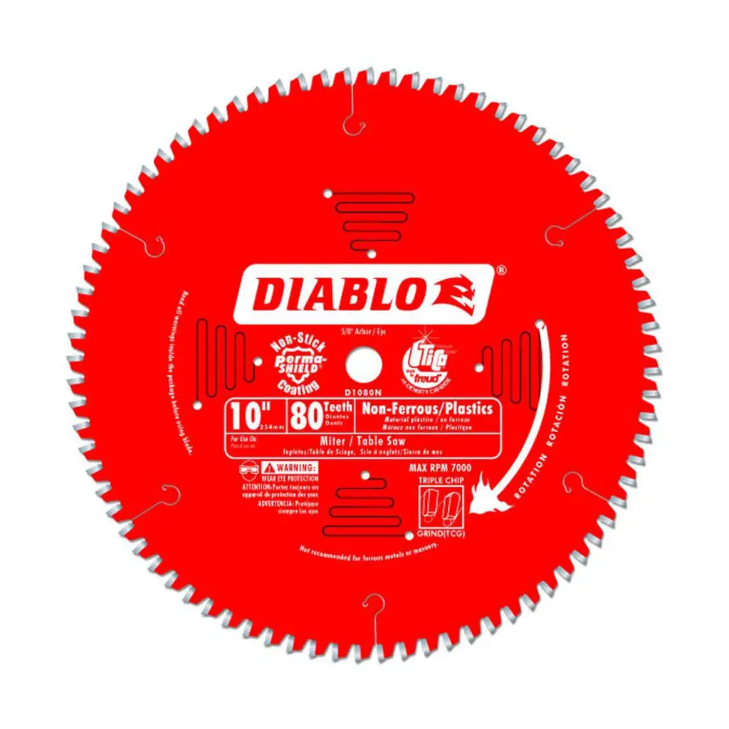 Freud Diablo D1080n 10 In. 80-Tooth Super Density Micro-Grain Carbide Tipped Medium Aluminum/Non-Ferrous Cutting Saw Blade 1
