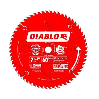 Freud Diablo D0760a 7-1/4 In. 60-Tooth High Density Carbide Tipped Ultra Finish Wood Cutting Saw Blade 1