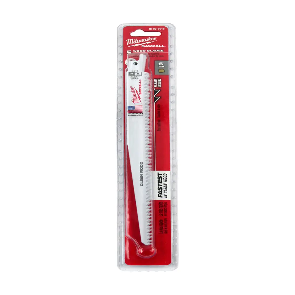 Milwaukee 48-00-5016 9 In. 6 Tpi Sawzall Fleam Ground Reciprocating Saw Blade (5-Pack) 1