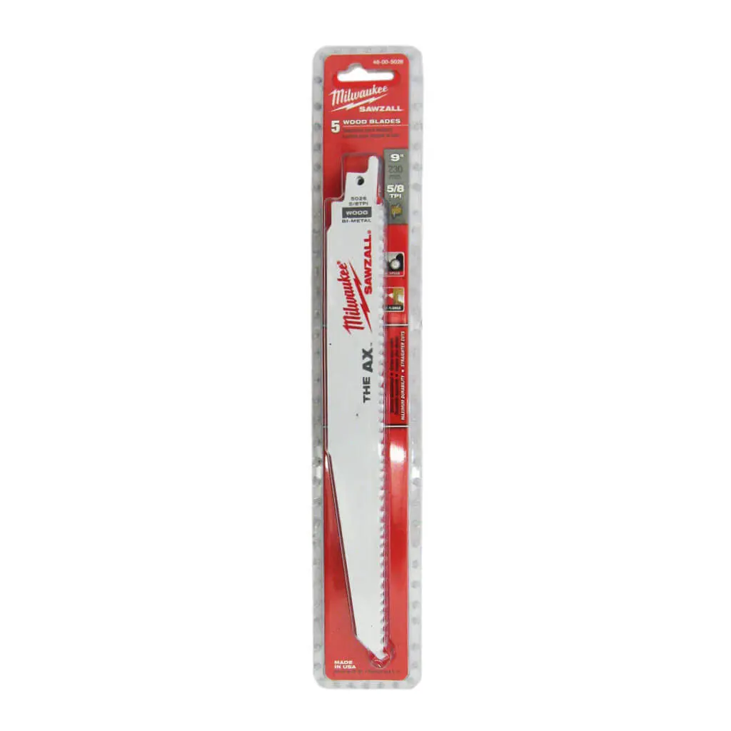 Milwaukee 48-00-5026 9 In. 5 Tpi Sawzall Ax Nail Embedded Wood Reciprocating Saw Blade (5-Pack) 1
