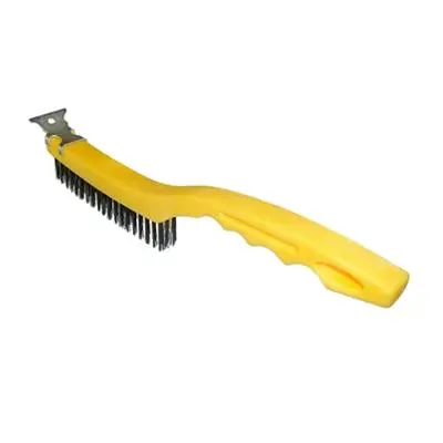 Bennett Plswire777 7 In. Yellow Plastic Handle Wire Brush With Flat Scraper Tip 1