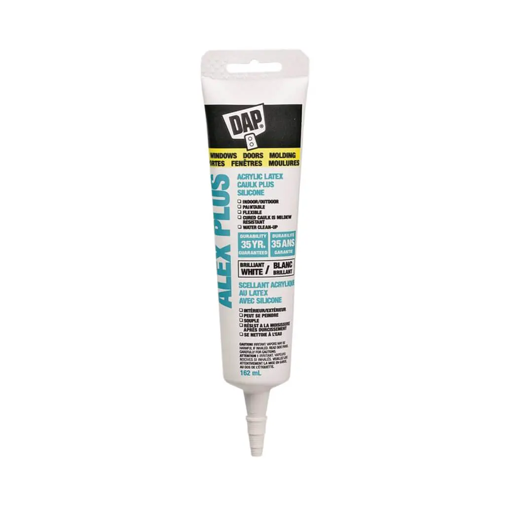 Dap 74852 162-Ml White Alex Plus Acrylic Latex Caulk Plus Silicone Squeeze Tube 1