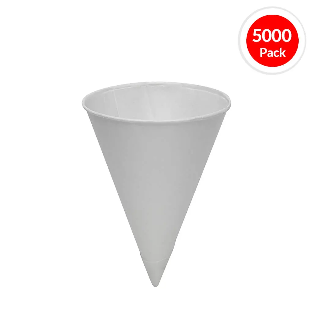 4 Oz. White Rolled Brim Paper Cone Cup (5,000-Pack) 1