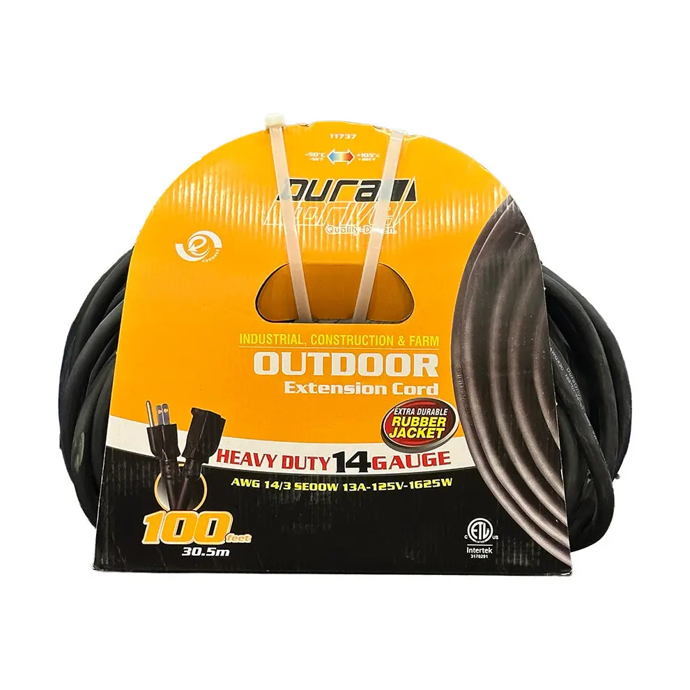 Duradrive 100 Ft. 14/3 Seoow Single Tap Extension Cord 1