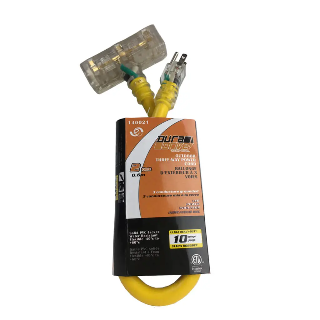 Duradrive 2 Ft. 10/3 Sjtw Lighted Three-Way Power Extension Cord 1