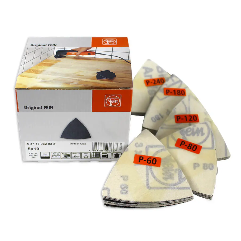 Fein 63717082033 3-1/2 In. Assorted-Grit Triangular Starlock Hook & Loop Sandpaper Pad For Oscillating Multi-Tool (50-Pack) 1
