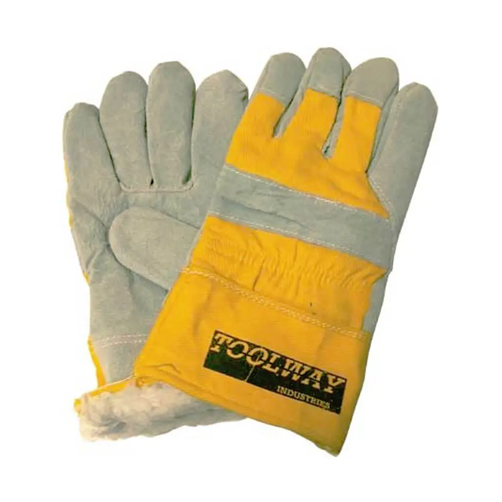 Toolway 105541 Cow Split Acrylic Pile Lined Palm Leather Work Gloves 1