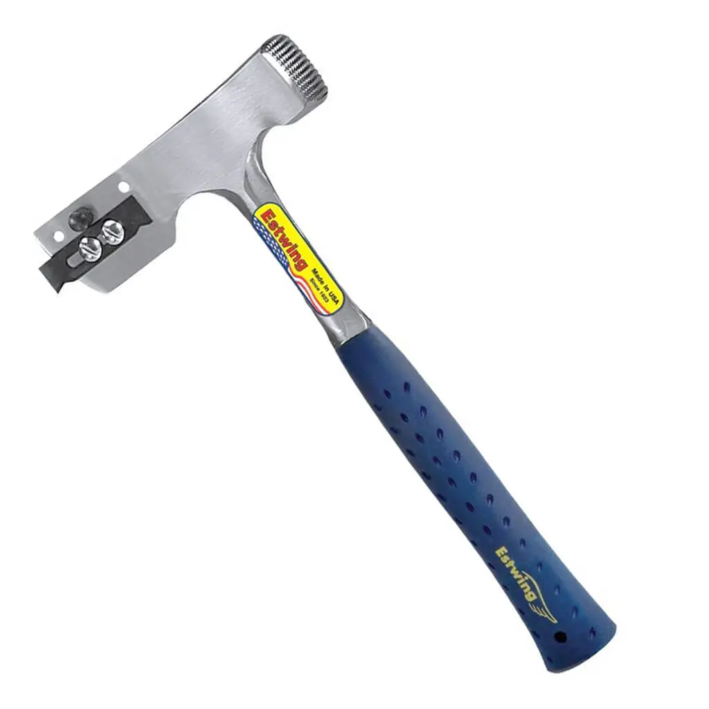 Estwing E3-Ca 2.63 Lbs. X 12-1/2 In. Milled Checkered Face Blue Shock Reduction Grip Solid Steel Shingler Hammer With Cutting Blade And Gauge 1