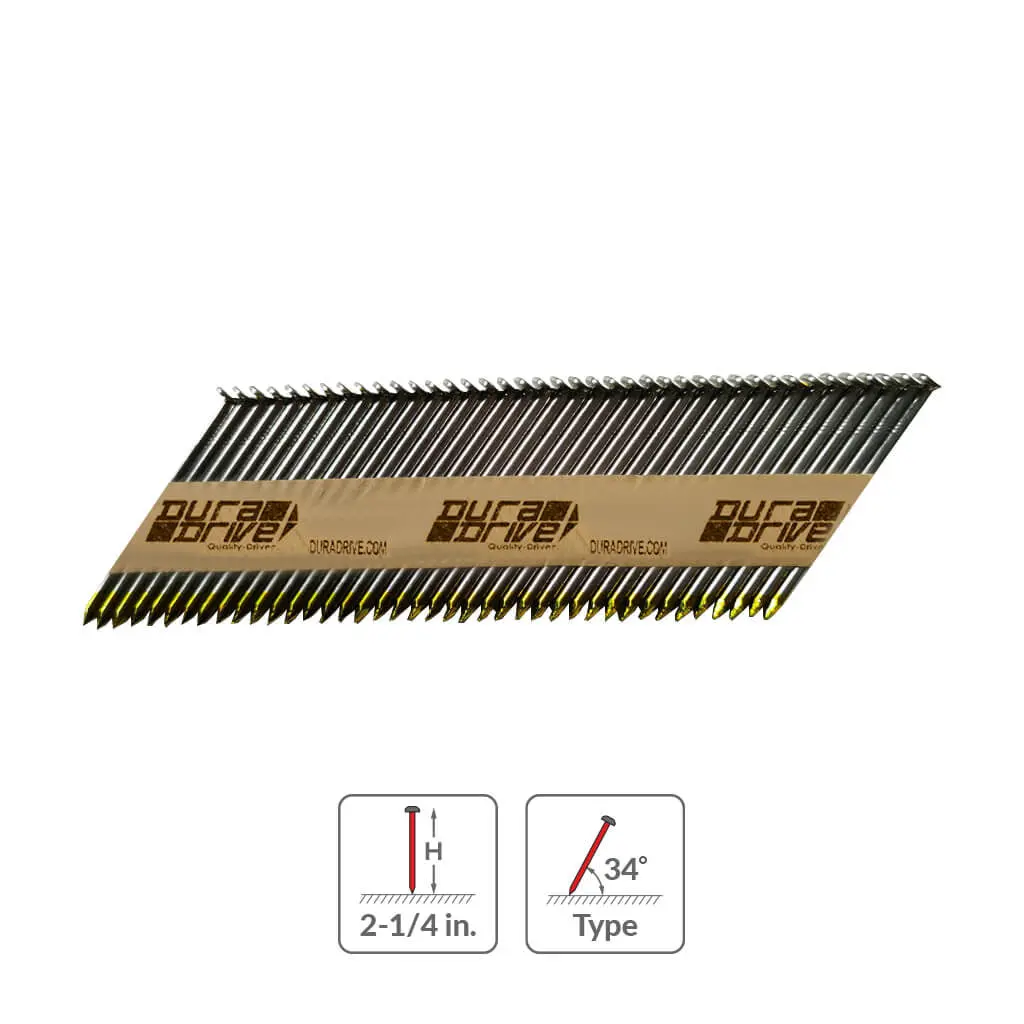Duradrive 2-1/4 In. 34-Degree Electro Galvanized Smooth Finish Spiral Shank Concrete Paper Strip Nails (1,000-Box) 1