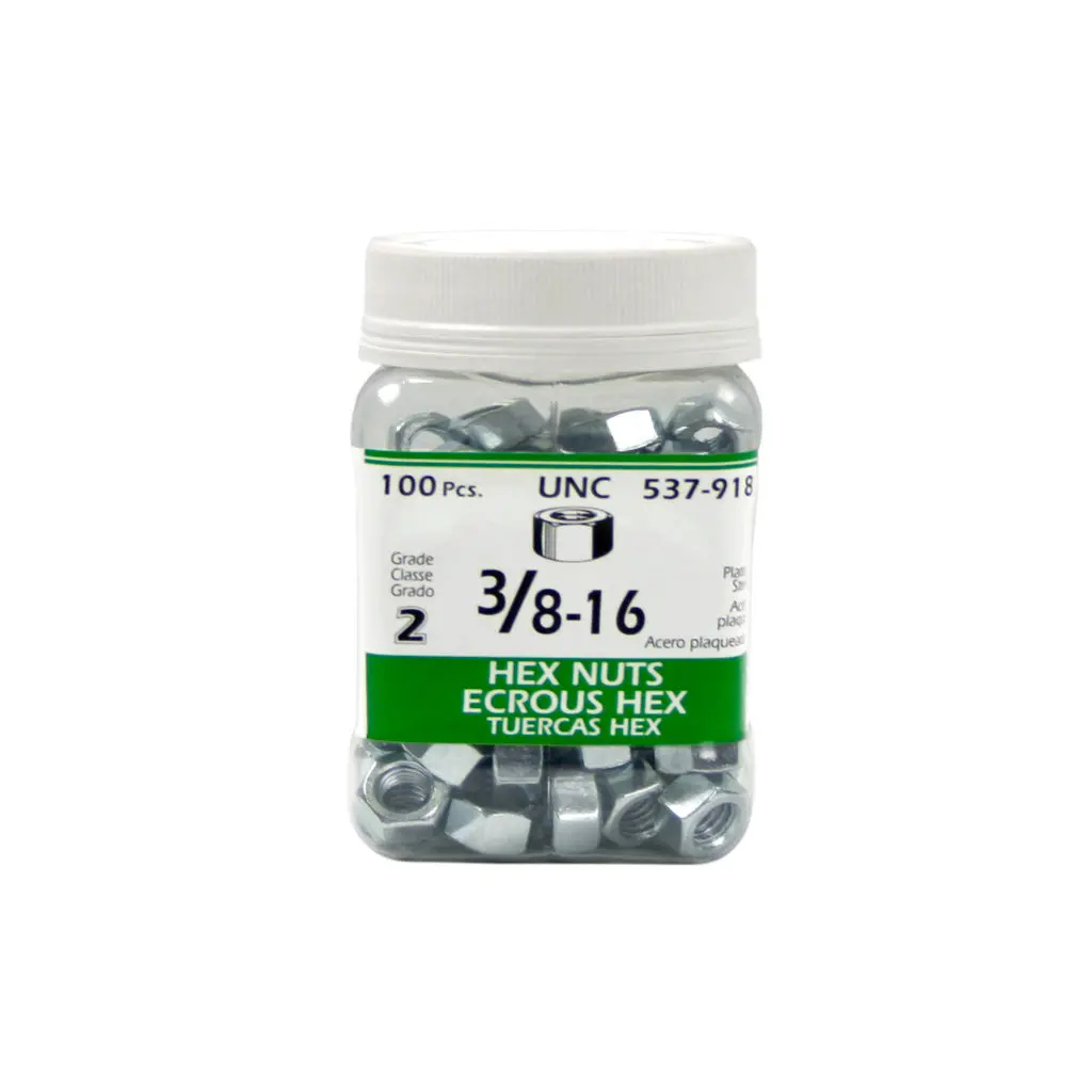 H Paulin 3/8 In. X 16 Zinc Coated Grade-2 Hex Nuts (100-Jug) 1