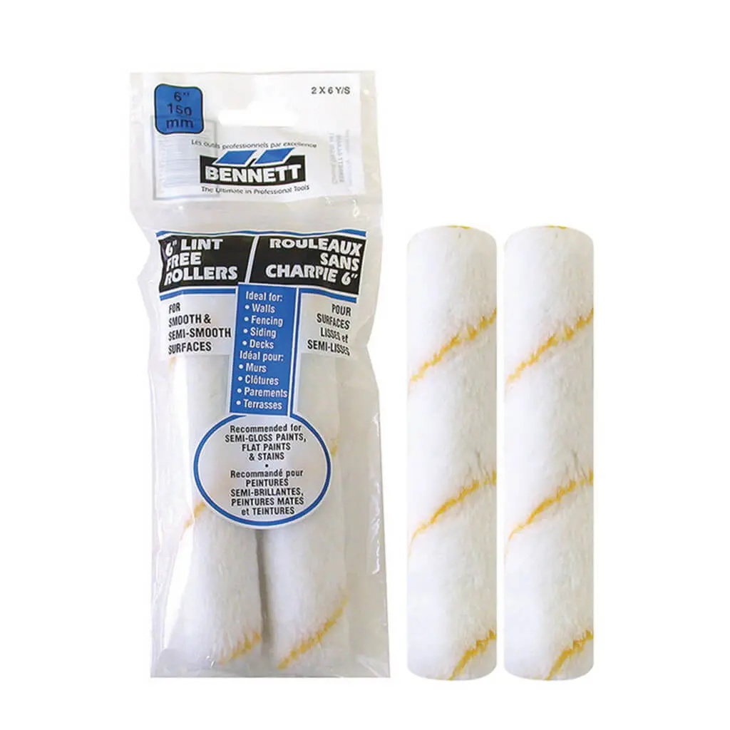 Bennett 2X6y/S 6 In. Micro Smooth And Semi Smooth Surfaces Yellow Stripe Lint-Free Paint Roller Refill (2-Pack) 1