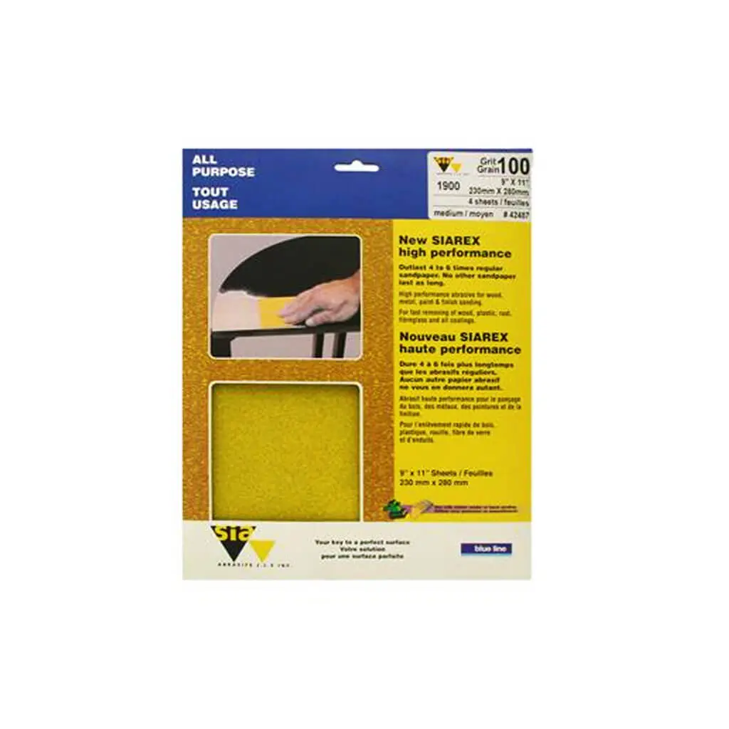 Sia 42487 Blue Line 9 In. X 11 In. 100-Grit Medium High Performance Sandpaper (4-Sheet) 1