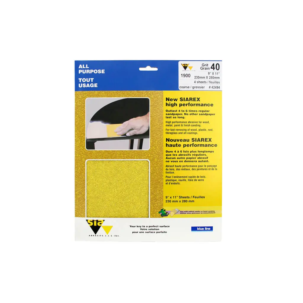 Sia 42494 Blue Line 9 In. X 11 In. 40-Grit Coarse High Performance Sandpaper (4-Sheet) 1