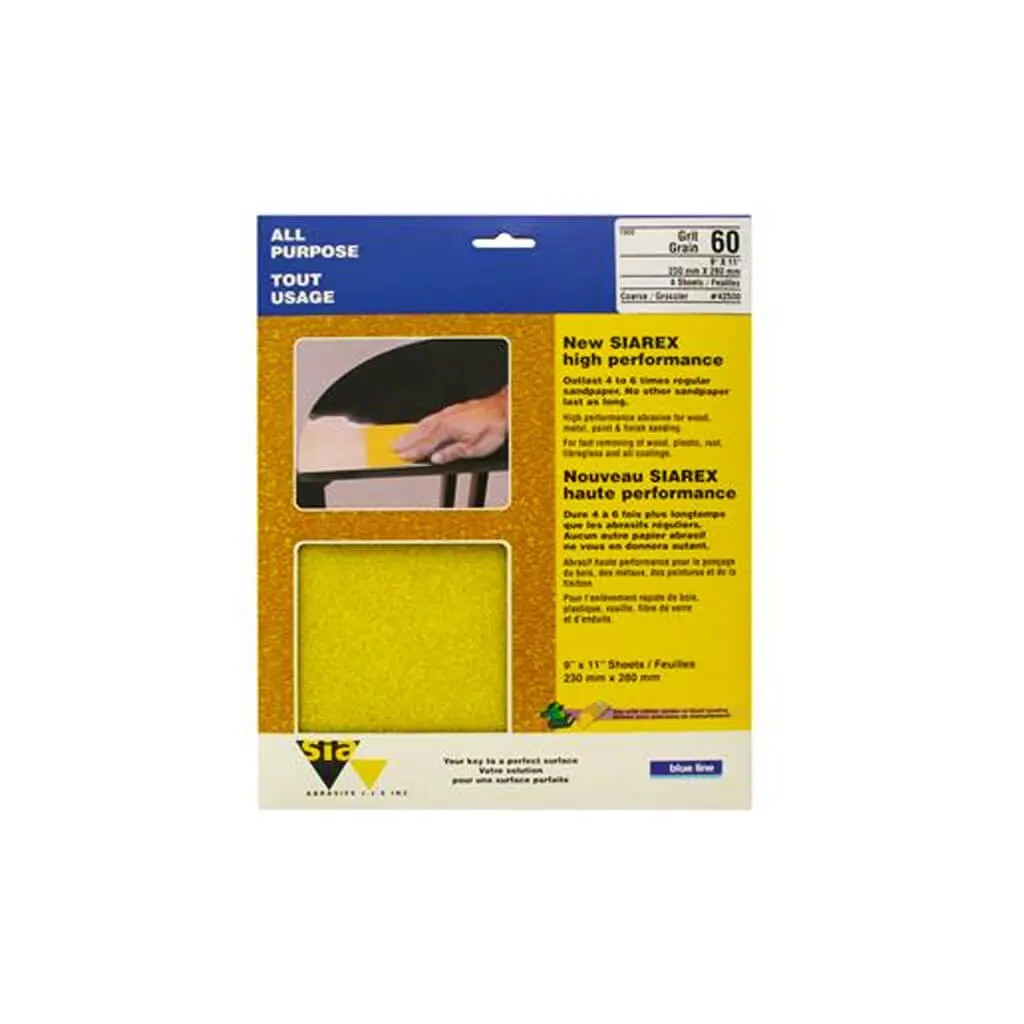 Sia 42500 9 In. X 11 In. 60-Grit Coarse High Performance Sandpaper (4-Sheet) 1