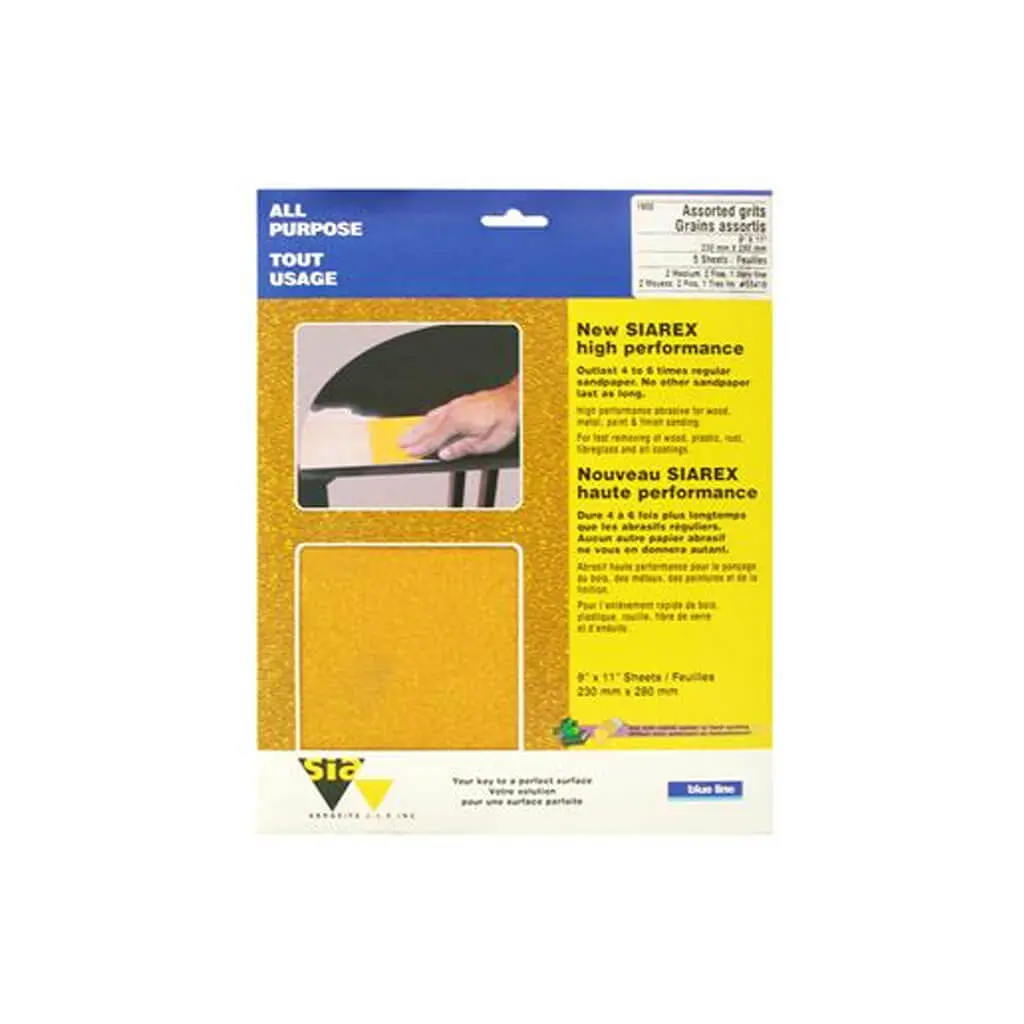 Sia 55418 Blue Line 9 In. X 11 In. Assorted Medium, Fine, Very Fine-Grit Sandpaper (5-Sheet) 1