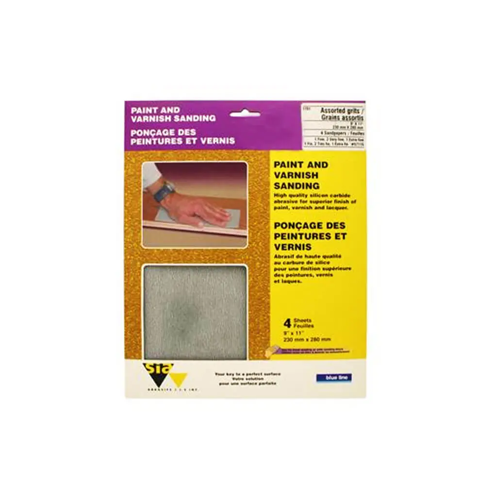 Sia 57115 Blue Line 9 In. X 11 In. Assorted Fine, Very Fine, Extra Fine-Grit Paint And Varnish Sandpaper (4-Sheet) 1