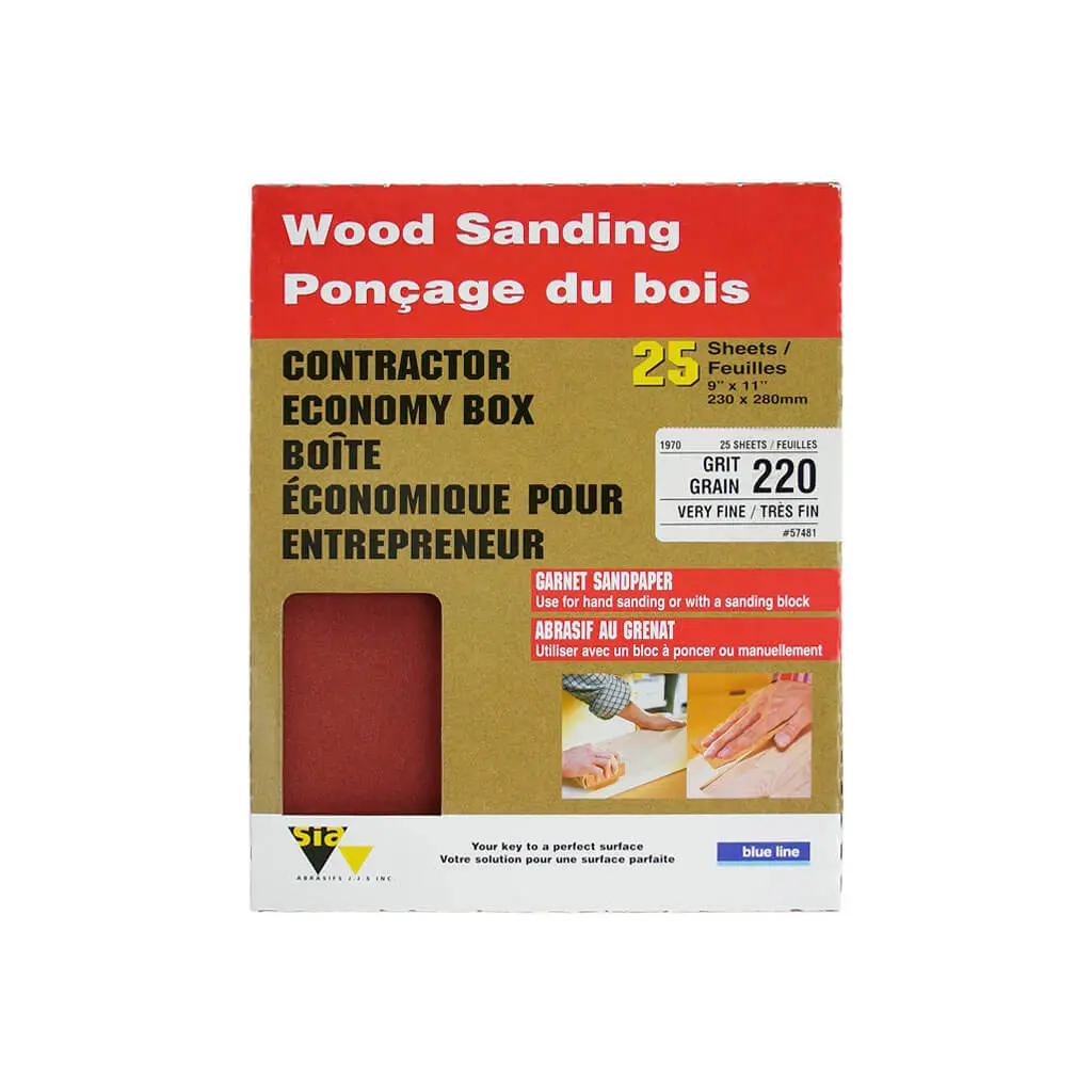 Sia 57481 Blue Line 9 In. X 11 In. 220-Grit Very Fine Garnet Sandpaper Sheet (25-Sheet) 1