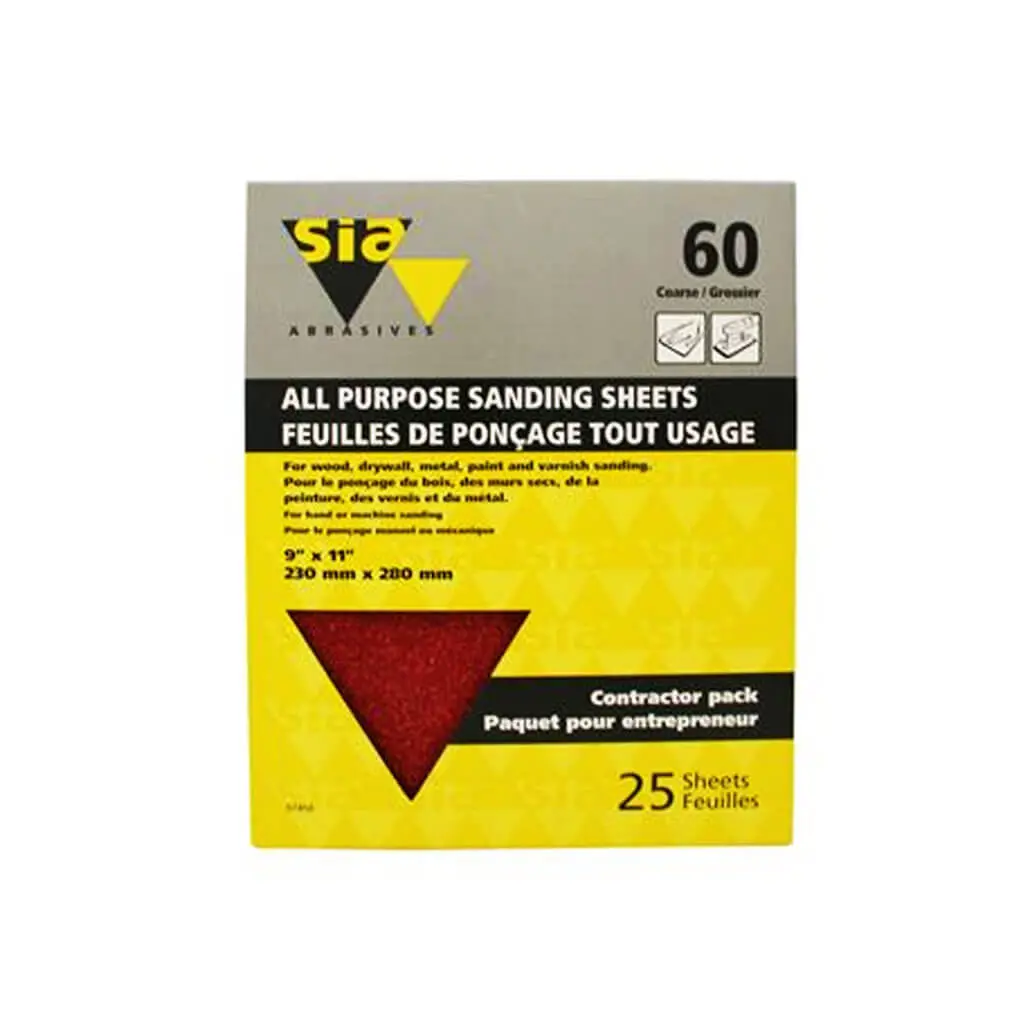 Sia 57450 9 In. X 11 In. 60-Grit Coarse Sandpaper Sheet (25-Sheet) 1