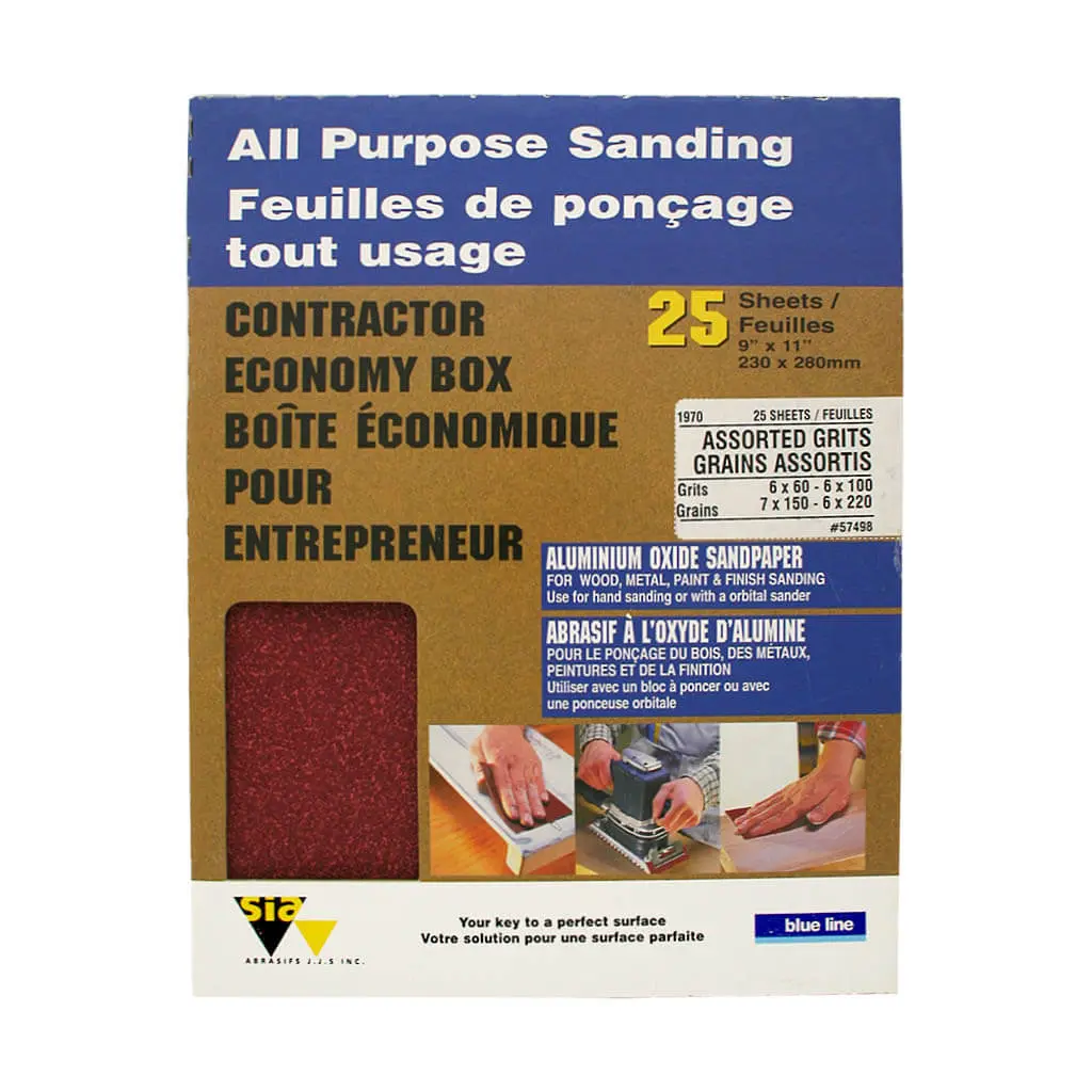 Sia 57498 Blue Line 9 In. X 11 In. Assorted 60, 100, 150, 220-Grit Aluminum Oxide Sandpaper (25-Sheet) 1