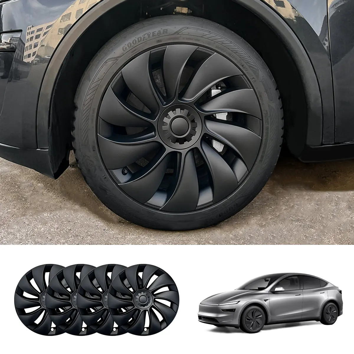 19'' Crossflow Hubcaps Wheel Covers – Spiral Spoke Style For Tesla Model Y Juniper 2025+ (Set Of 4) 5