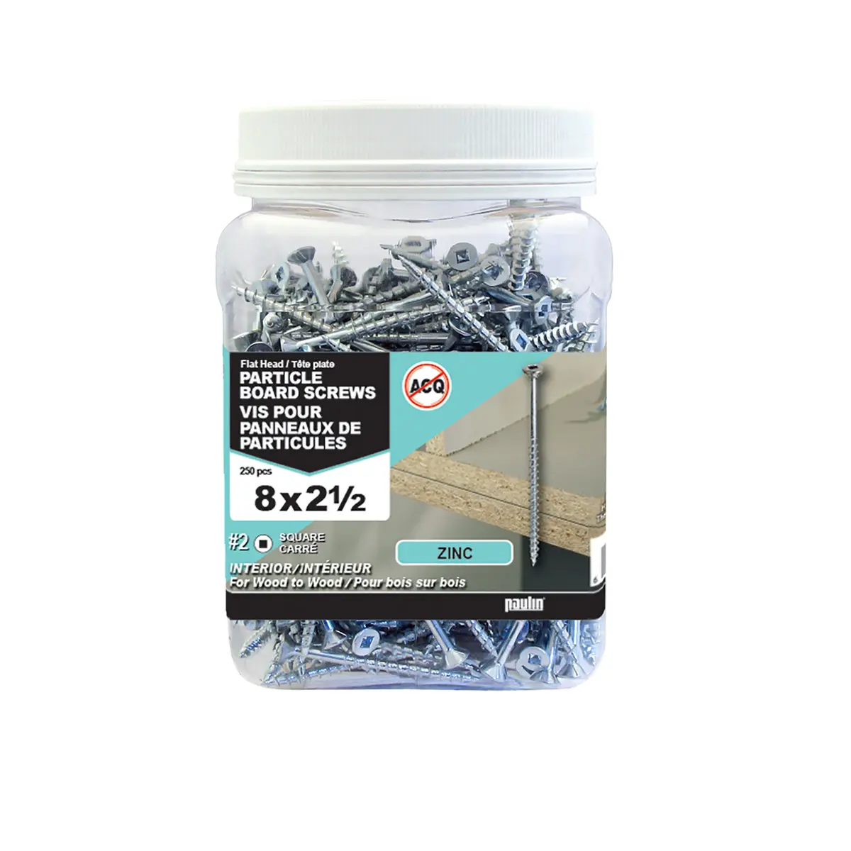 H Paulin #8 X 2-1/2 In. Zinc Coated Flat Head Square Drive Particle Board Screws (250-Jug) 1