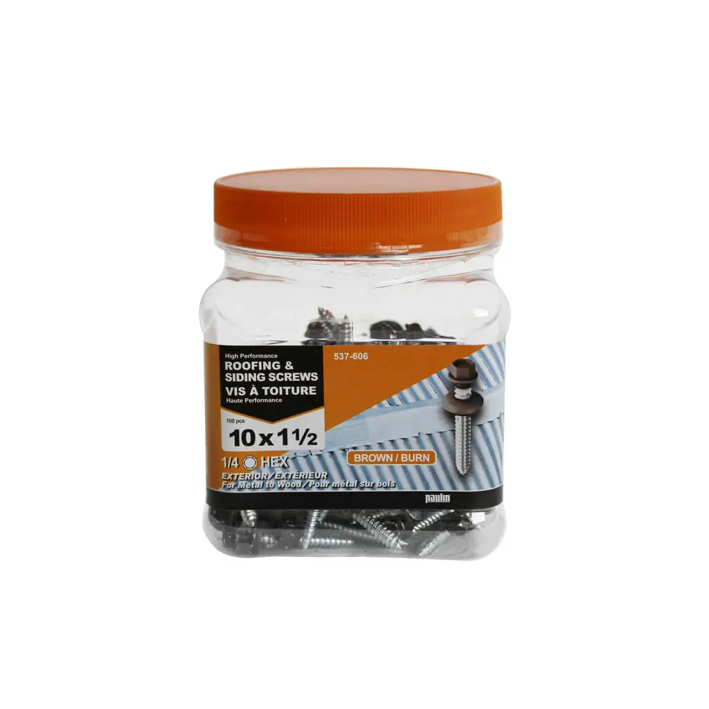 H Paulin #10 X 1-1/2 In. Brown Coated Hex Head Exterior Roofing And Siding Screws (100-Jug) 1