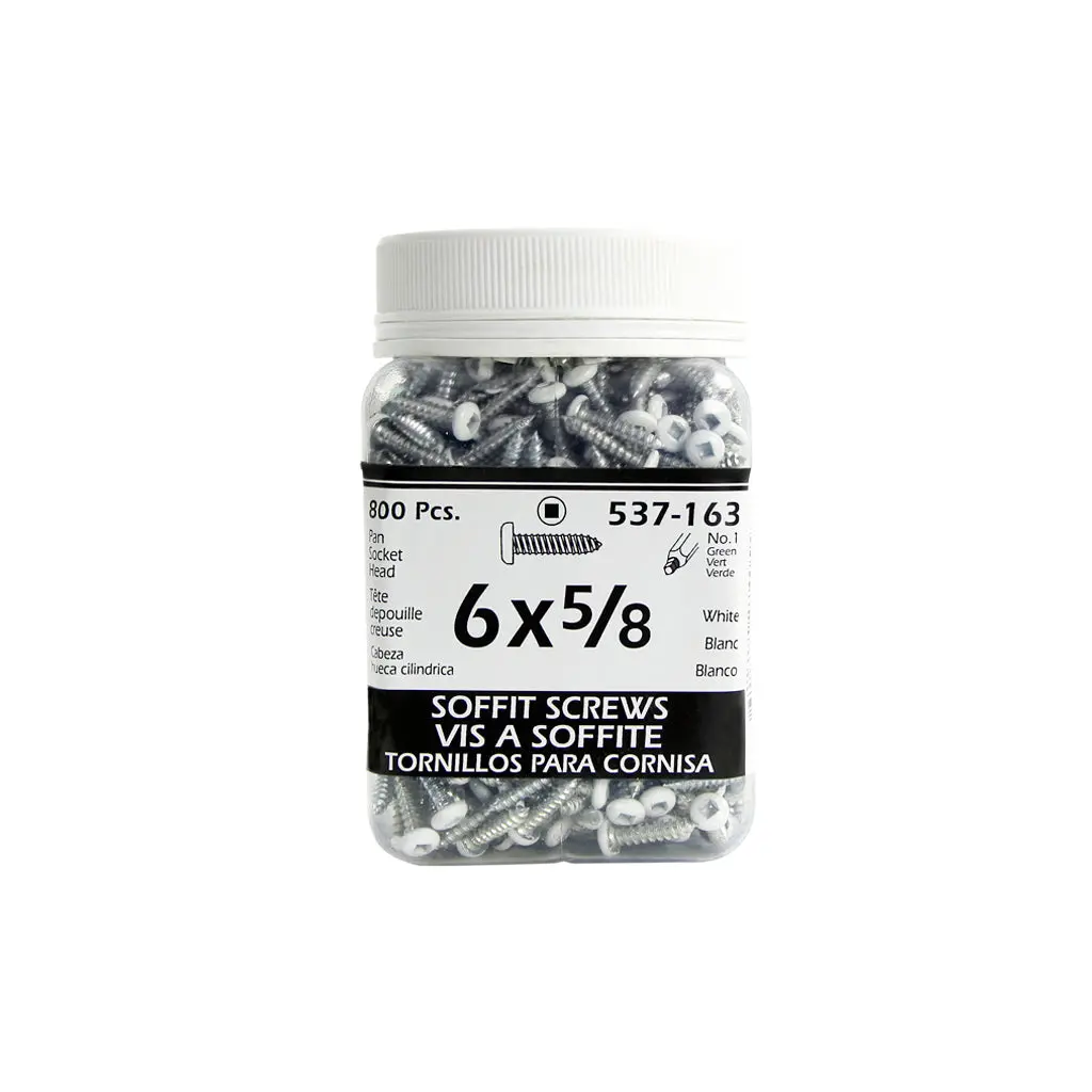 H Paulin #6 X 5/8 In. White Painted Pan Head Square Drive Soffit Screws (800-Jug) 1