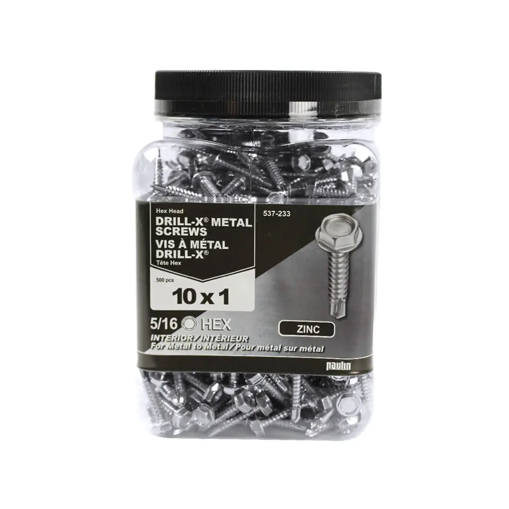 H Paulin #10 X 1 In. Zinc Coated Hex Head Self-Drilling Drill-X Interior Metal Screws (500-Jug) 1