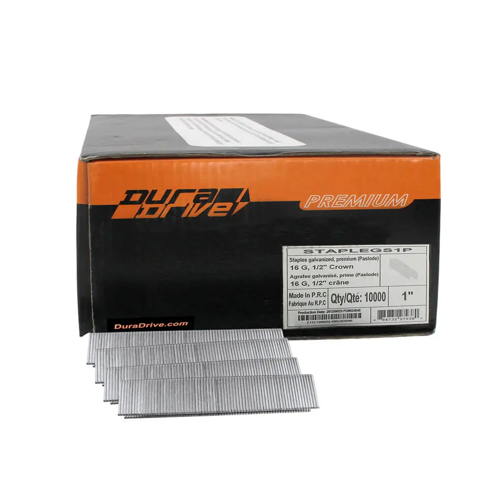 Duradrive 1 In. X 1/2 In. Crown 16-Gauge Gs Series Galvanized Steel Coated Staples (10,000-Pack) 1