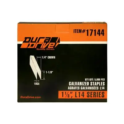 Duradrive 1-1/8 In. X 1/4 In. Crown 18-Gauge L14 Series Yellow Varnish Galvanized Staples (5,000-Pack) 1