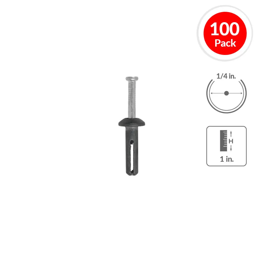 Dewalt Powers 02808 1/4 In. X 1 In. Zamac Nailin Mushroom Head Carbon Steel Nail Anchor (100-Pack) 1