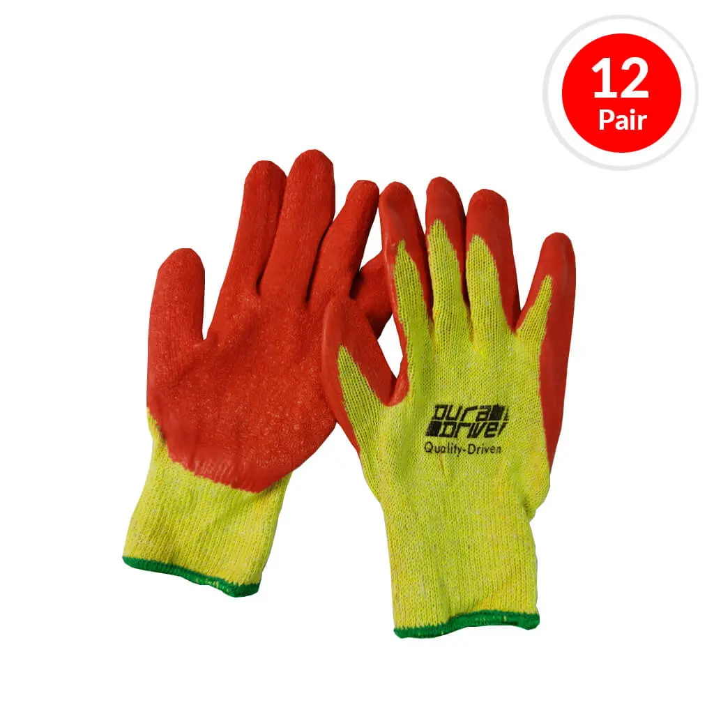 Duradrive 105610 Yellow Knit Orange Latex Dipped Work Gloves (12-Pair) 1