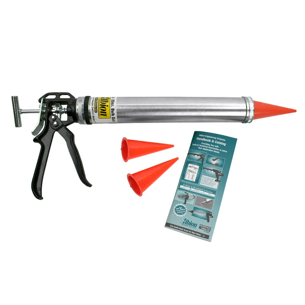 Albion B12b20 20 Oz./ 600Ml Single 12:1 Drive Metal Manual Bulk Gun Kit With Orange Cone Nozzles (4-Pieces) 1