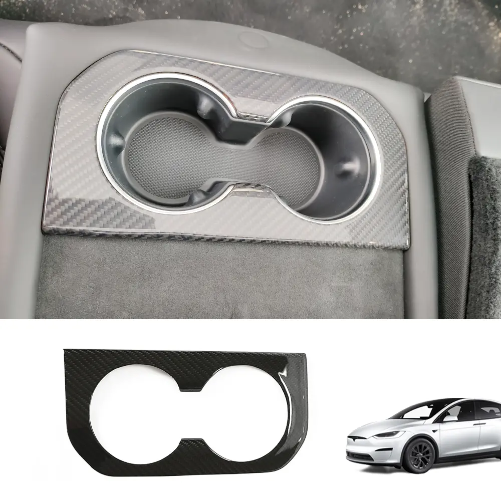[Real Carbon Fiber] Rear Cup Holder Cover For Tesla Model S 2021+ 1