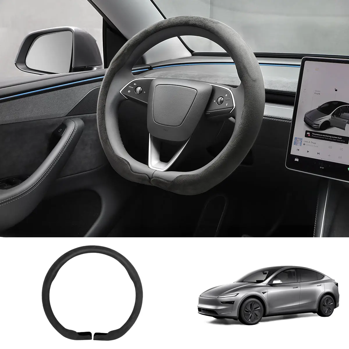 Alcantara Half-Open Steering Wheel Cover For Tesla Model 3/Y 1
