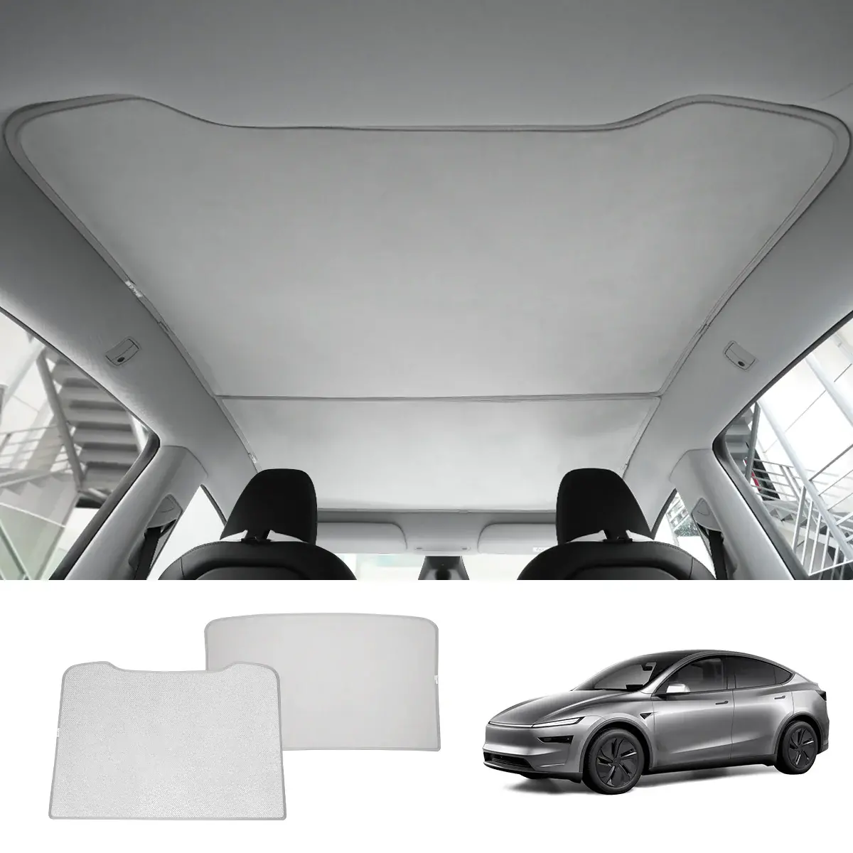 Wholesale Alcantara Split Nano Ice Crystal Glass Roof Sunshade For Tesla Model Y Juniper 2025+（28 Sets） 1