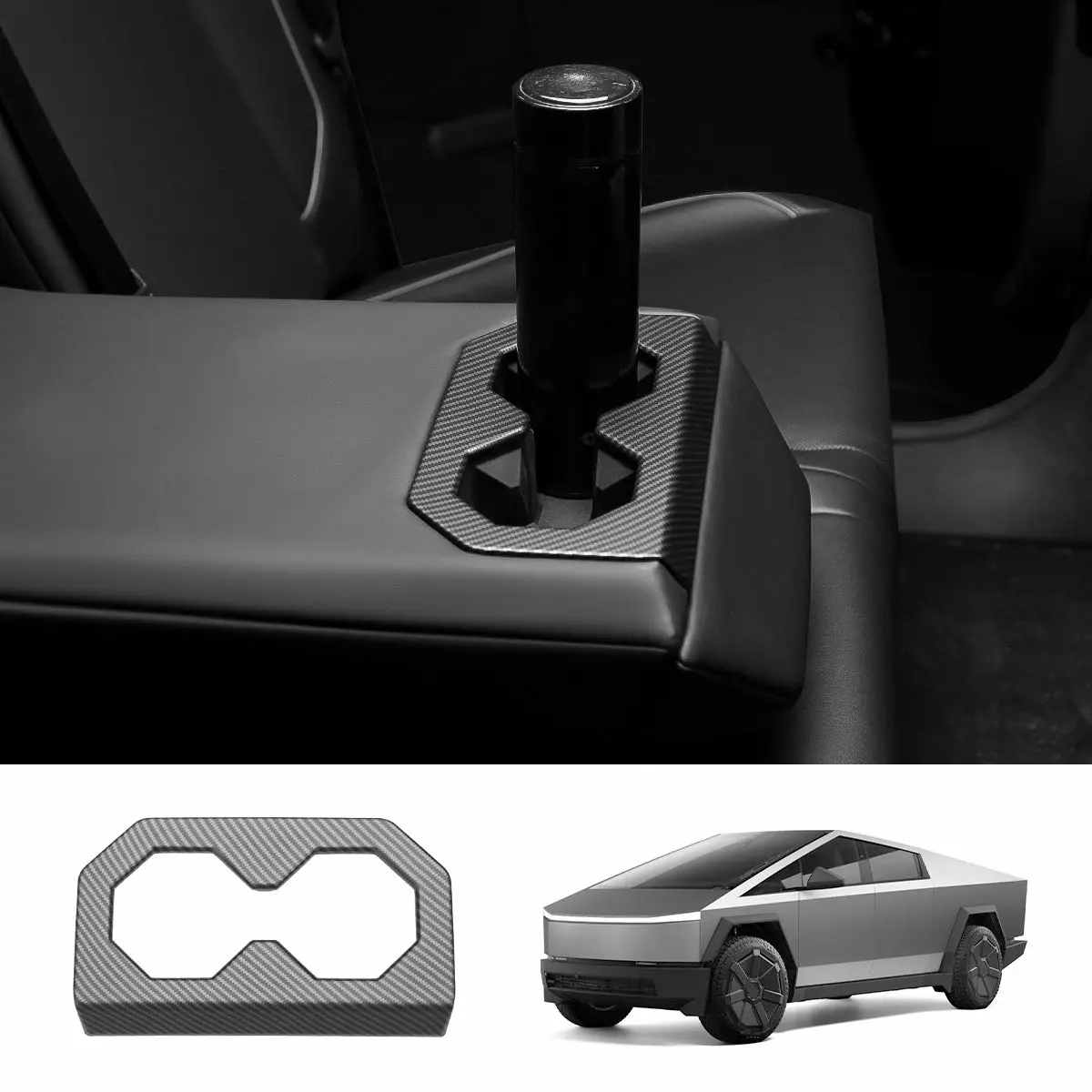 Rear Seat Cup Holder Frame Trim Cover (Carbon Fiber Pattern Abs) For Cybertruck 1