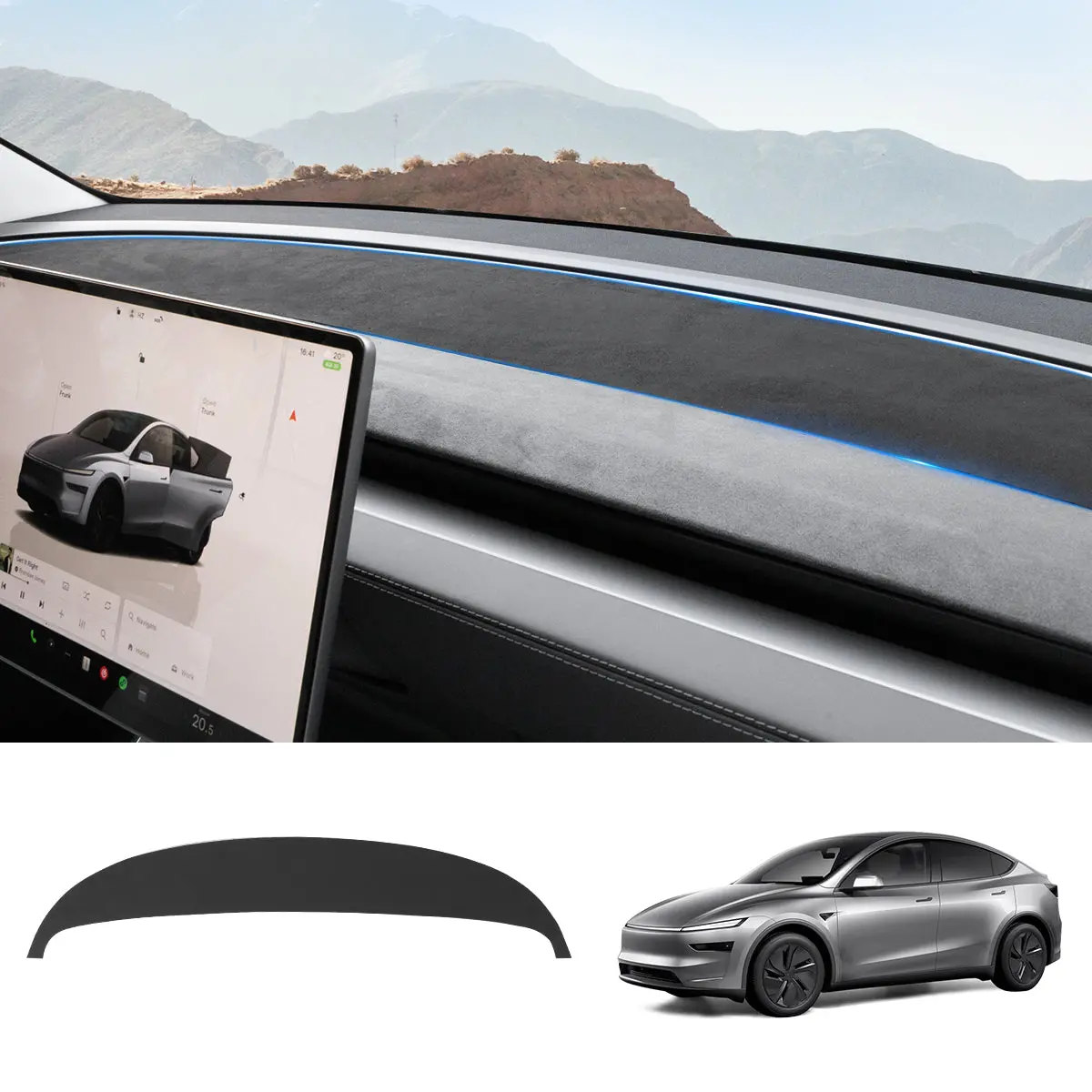Suede Sunshade Dashboard Mat – Uv Protection & Anti-Glare For Tesla Model Y Juniper 2025+ 1