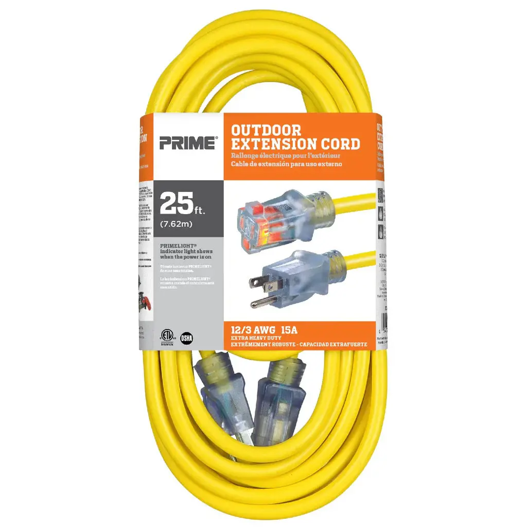 Prime Ec511825 25 Ft. 12/3 Sjtw Single Tap Extension Cord 1