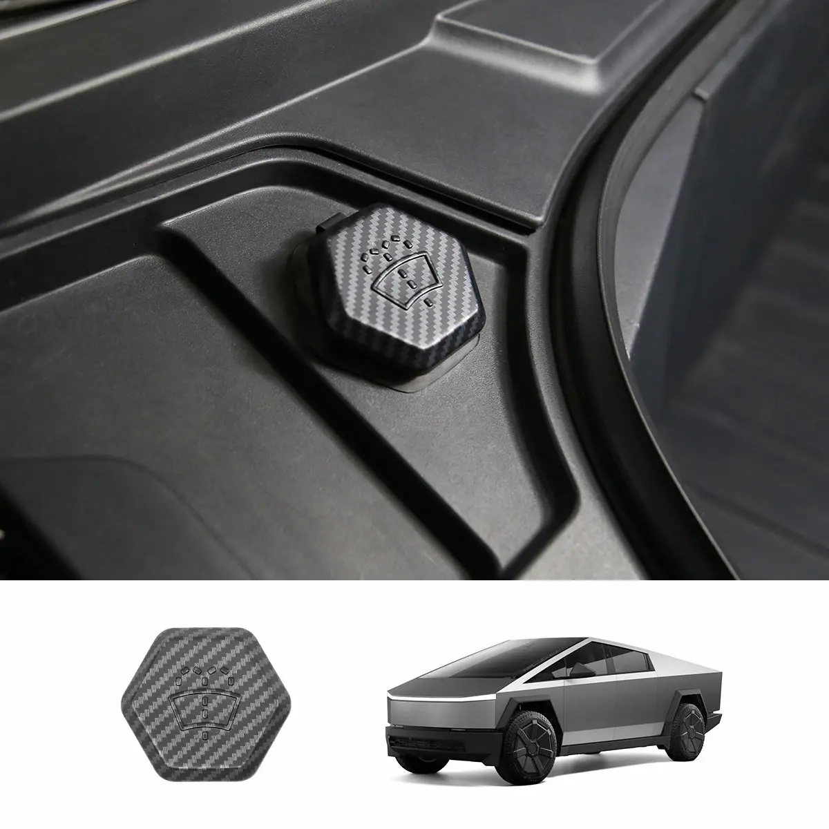 Windshield Washer Fluid Filler Cap Trim Cover (Carbon Fiber Pattern Abs) For Cybertruck 1