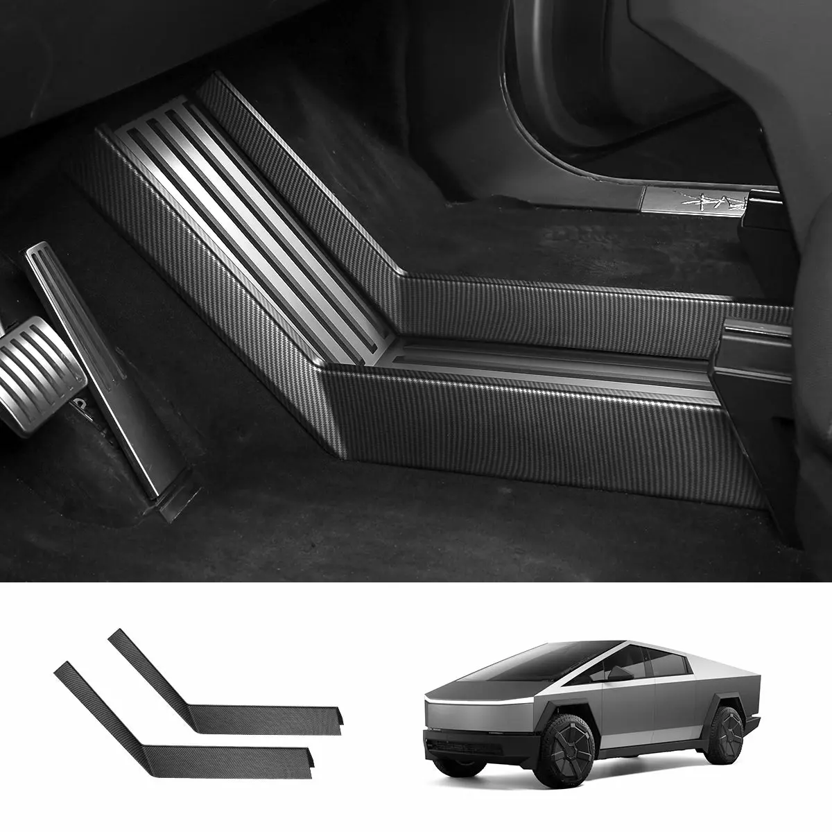 Lower Center Console Side Trim Covers  (Carbon Fiber Pattern Abs) For Cybertruck 1